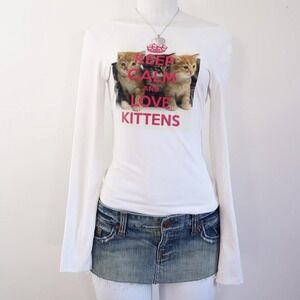 2010s keep calm love kittens long sleeve graphic baby tee size S